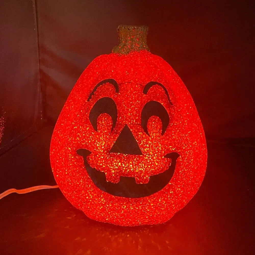 Vintage Seasons Lighted Jack O Lantern Pumpkin Halloween Melted Popcorn 9.25